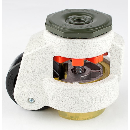 Foot Master Leveling Caster, 63 mm Nylon Wheel, 1/2-13 Stem, Swivel, 550 kg Cap, PU Foot Pad, Ivory GD-80-S-NYN-CUR-1/2